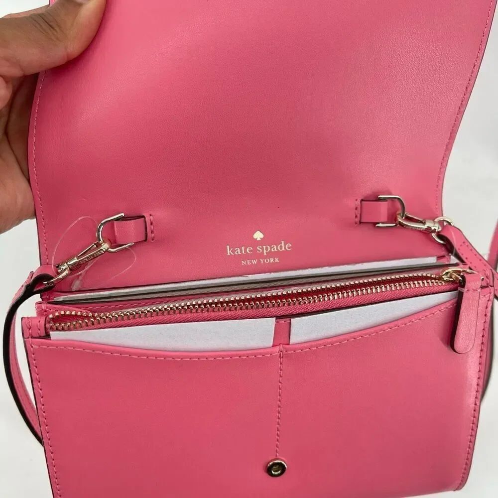 Kate Spade New York Snap With String Pink Leather Crossbody Bag NWT WLRU5769 - Picture 10 of 14